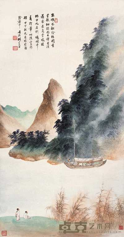 胡若思 甲申（1944年）作 秋江行旅图 轴 126×66cm